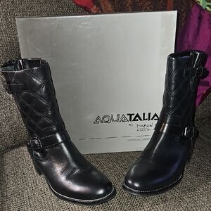 Aquatalia Quilted Black Leather Weatherproof Heeled Boots